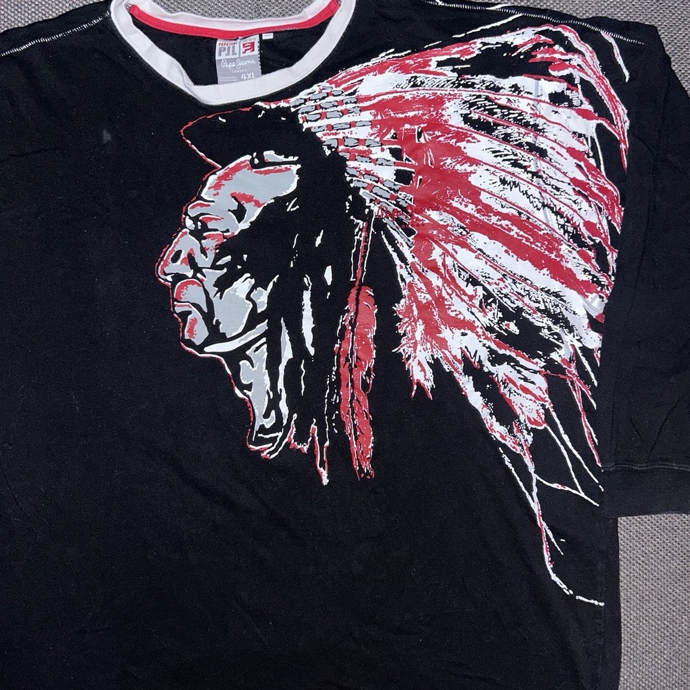 Vintage Pepe Jeans London Chief Indian Head Big Print Long Sleeve Tee 4XL Rare